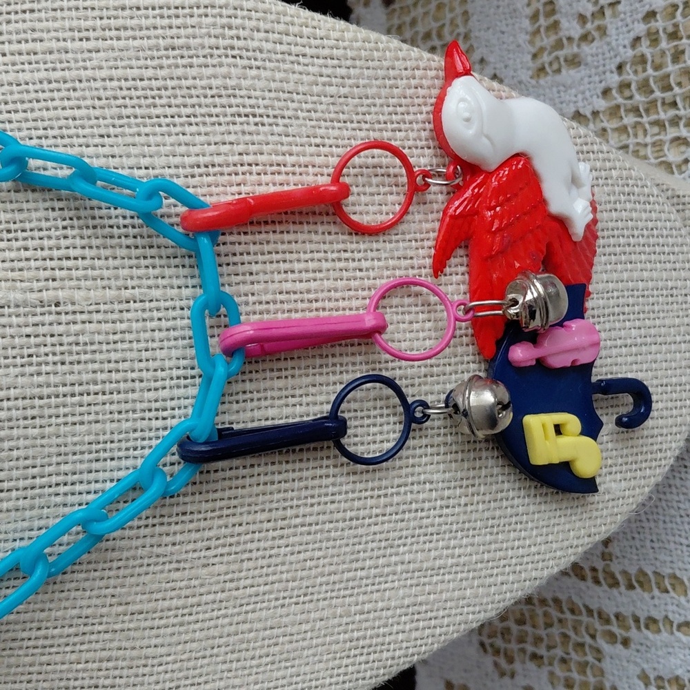 Vintage Colorful Plastic Charm Necklace with 3 Chrams - Picture 2 of 7